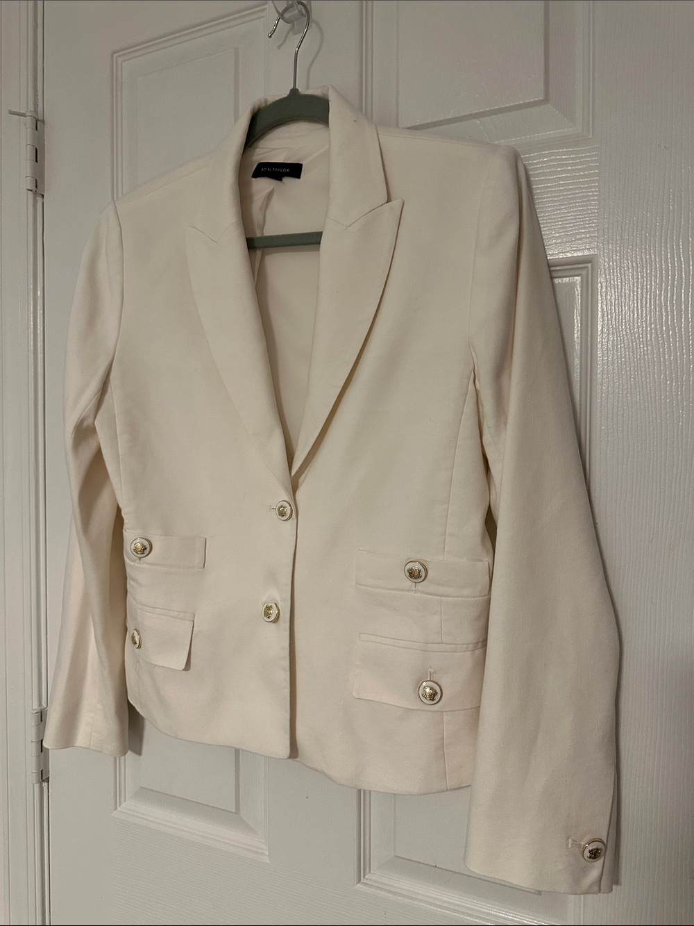 Ann Taylor The Pocket Blazer in Linen Blend, Winter White, Size 10